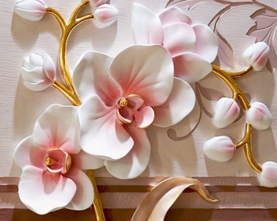 Fototapeta czerwono-białe orchidee z ogromnymi pąkami