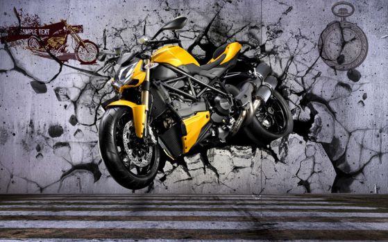 Fototapeta graffiti z żółtym motocyklem