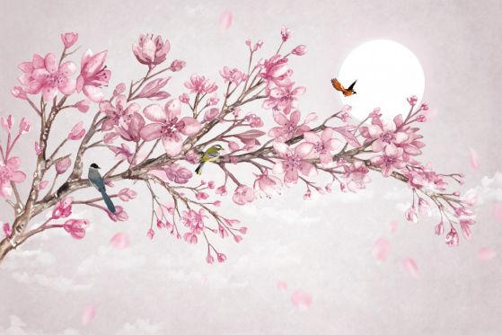Fototapeta wspaniała różowa gałąź magnolii w jasny dzień