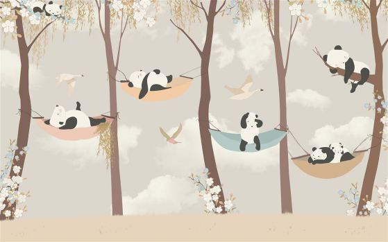 Fototapeta Panda odpoczywa na hamakach