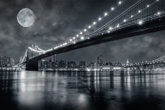 Fototapeta noc i podświetlony most Manhattan