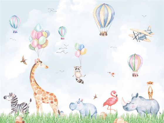 Fototapeta Zwierzęta spacerują wśród balonów