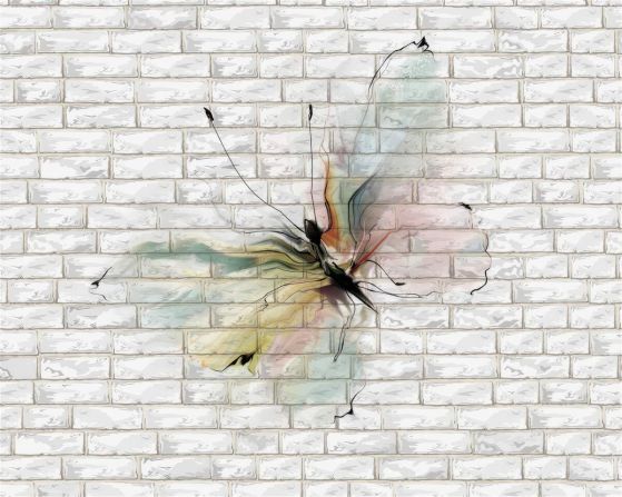 Fototapeta półprzezroczysty motyl na ścianie z cegły