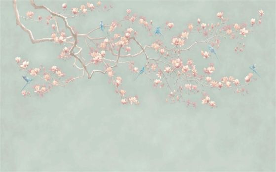 Fototapeta kwitnąca gałąź z niebieskimi ptakami