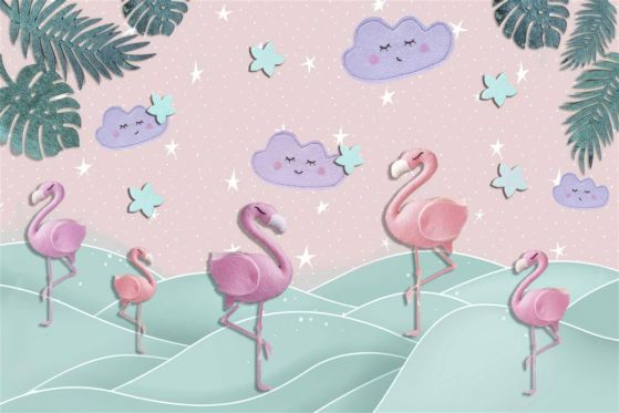 Fototapeta Różowe flamingi stoją na jednej nodze