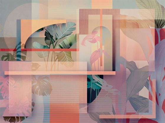Fototapeta Tło z roślinami i kształtami geometrycznymi