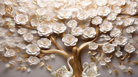 Fototapeta Drzewo wolumetryczne z bujnymi kwiatami
