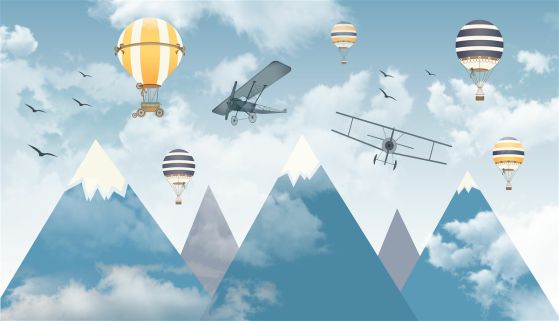 Fototapeta Latające samoloty i balony nad górami