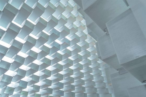 Fototapeta Ściana 3D z pływającymi prostokątami