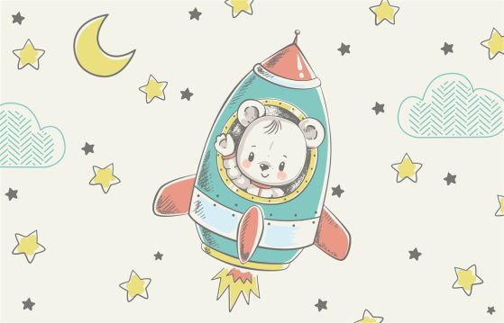 Fototapeta Młody astronauta na rakiecie