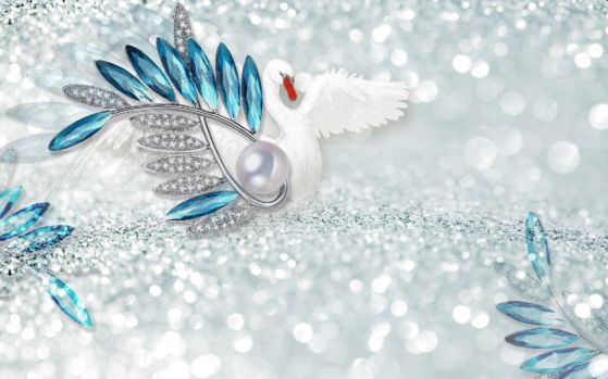 Fototapeta dekoracja perłowa i biały łabędź