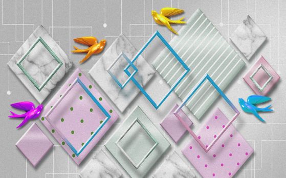 Fototapeta abstrakcyjne postacie i wielokolorowe ptaki