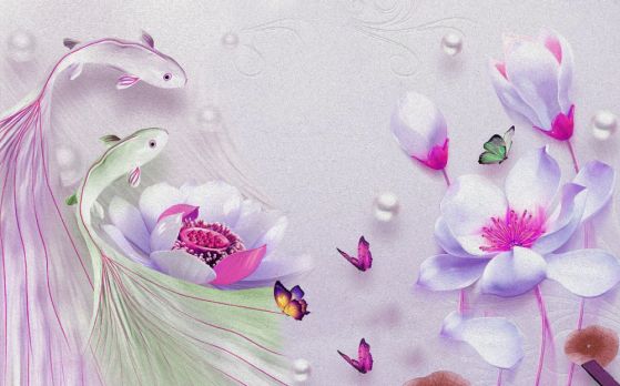Fototapeta biała magnolia i ryby