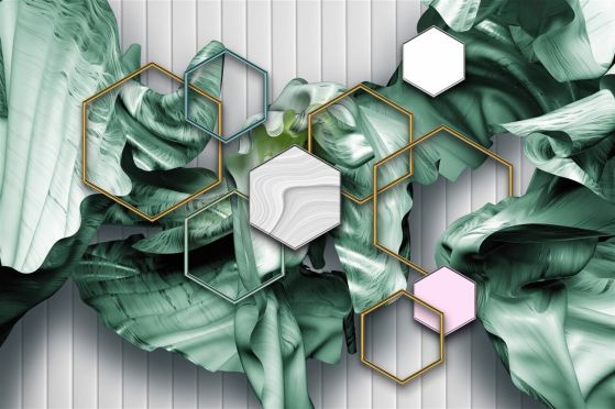 Fototapeta Wysokie geometryczne kształty i abstrakcja liści