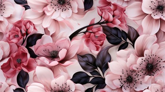 Fototapeta Światło -pink kwiaty z ciemnymi jąderkami