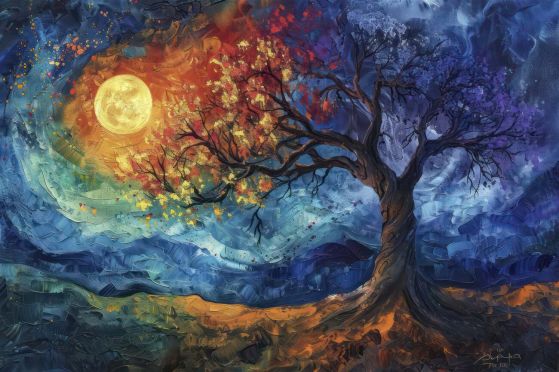 Fototapeta Jasny -Yellow Moon na drzewie