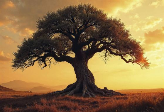 Fototapeta Baobab o zachodzie słońca na pustyni