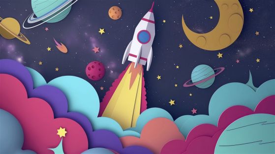 Fototapeta Rakieta pędzi w kosmos