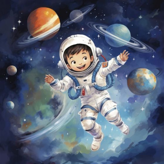 Fototapeta Zadowolony chłopiec astronauty