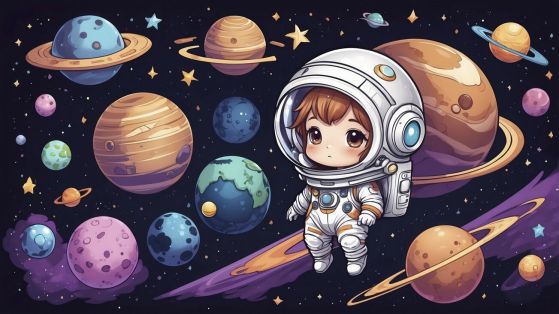 Fototapeta Astronauta otoczona planetami