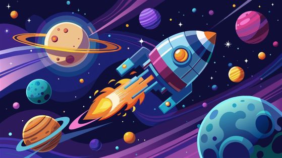 Fototapeta Jasna rakieta kosmiczna i planeta
