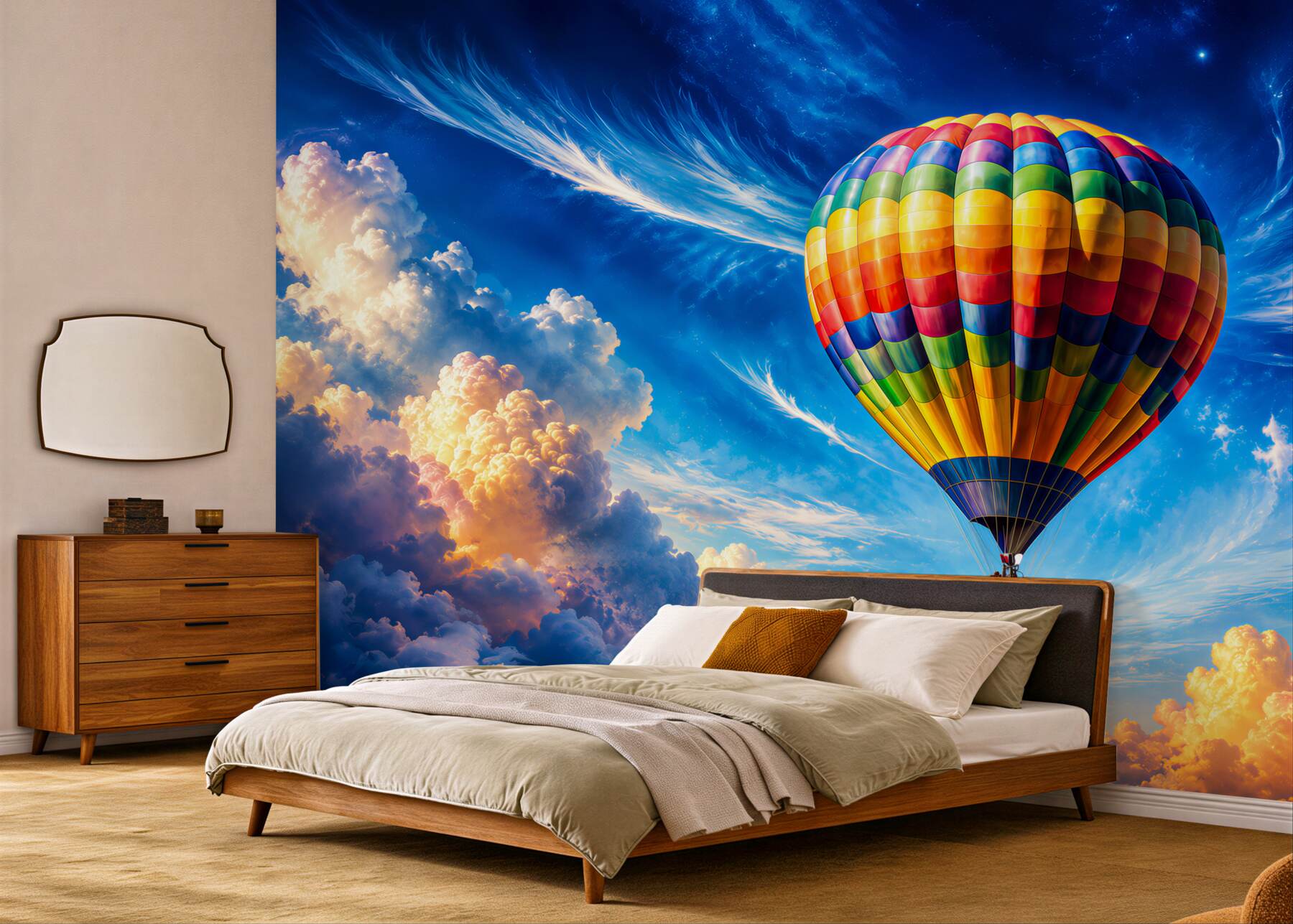 Fototapeta balon na gorące powietrze wśród pastelowych chmur?v2345
