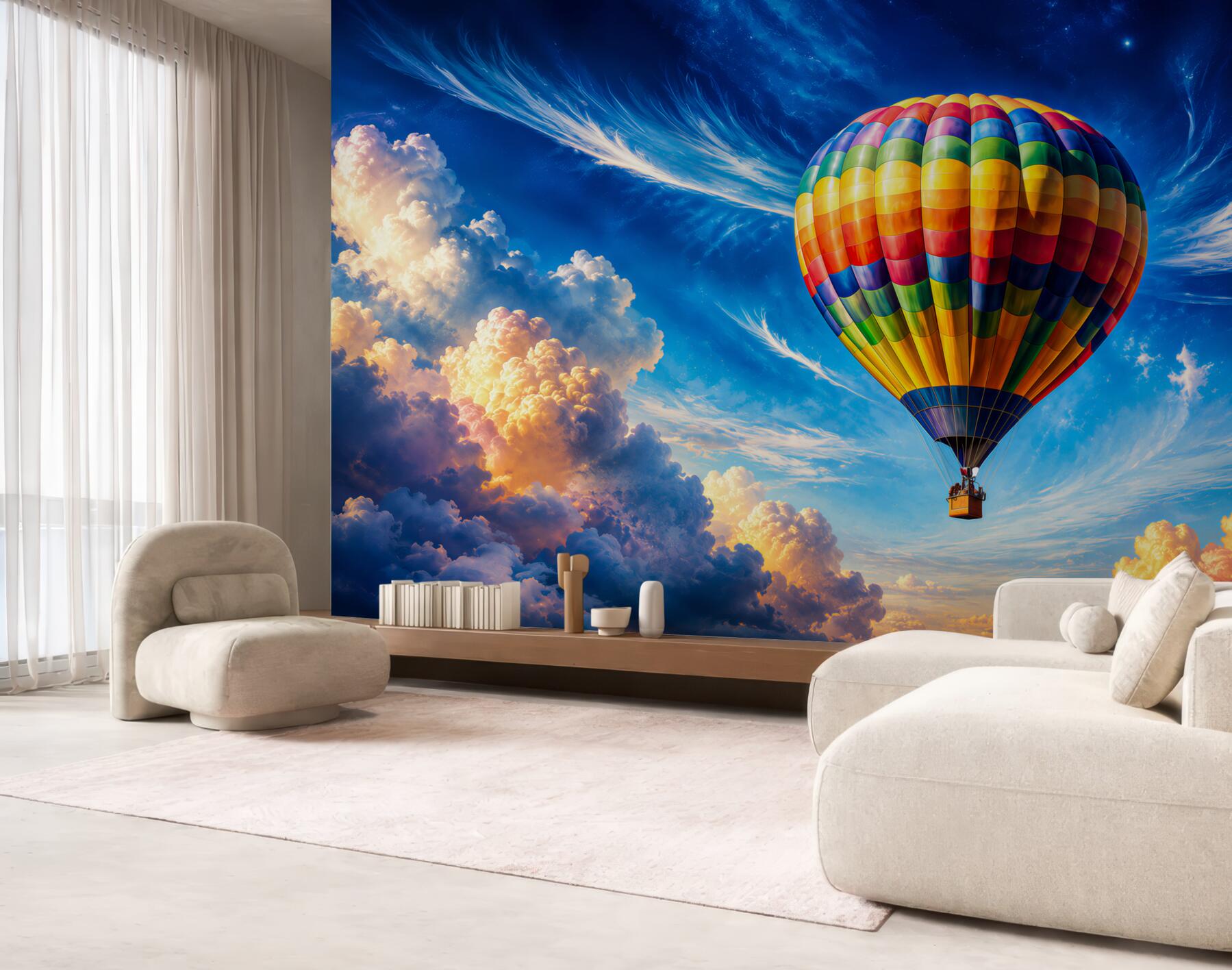 Fototapeta balon na gorące powietrze wśród pastelowych chmur?v2345