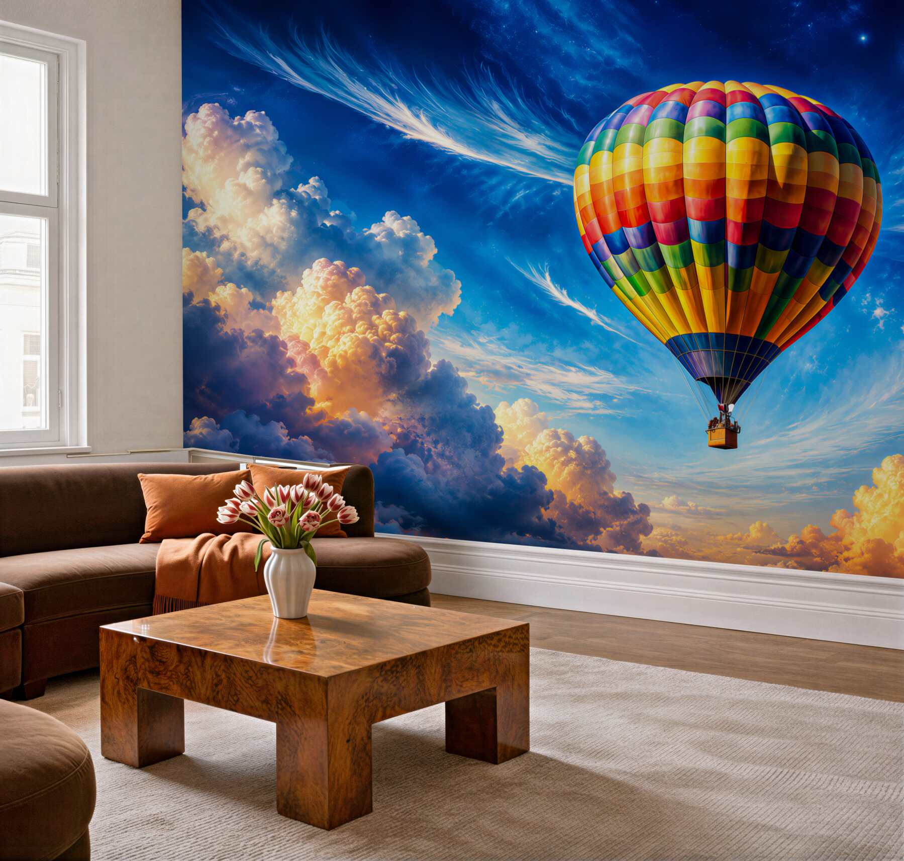 Fototapeta balon na gorące powietrze wśród pastelowych chmur?v2345