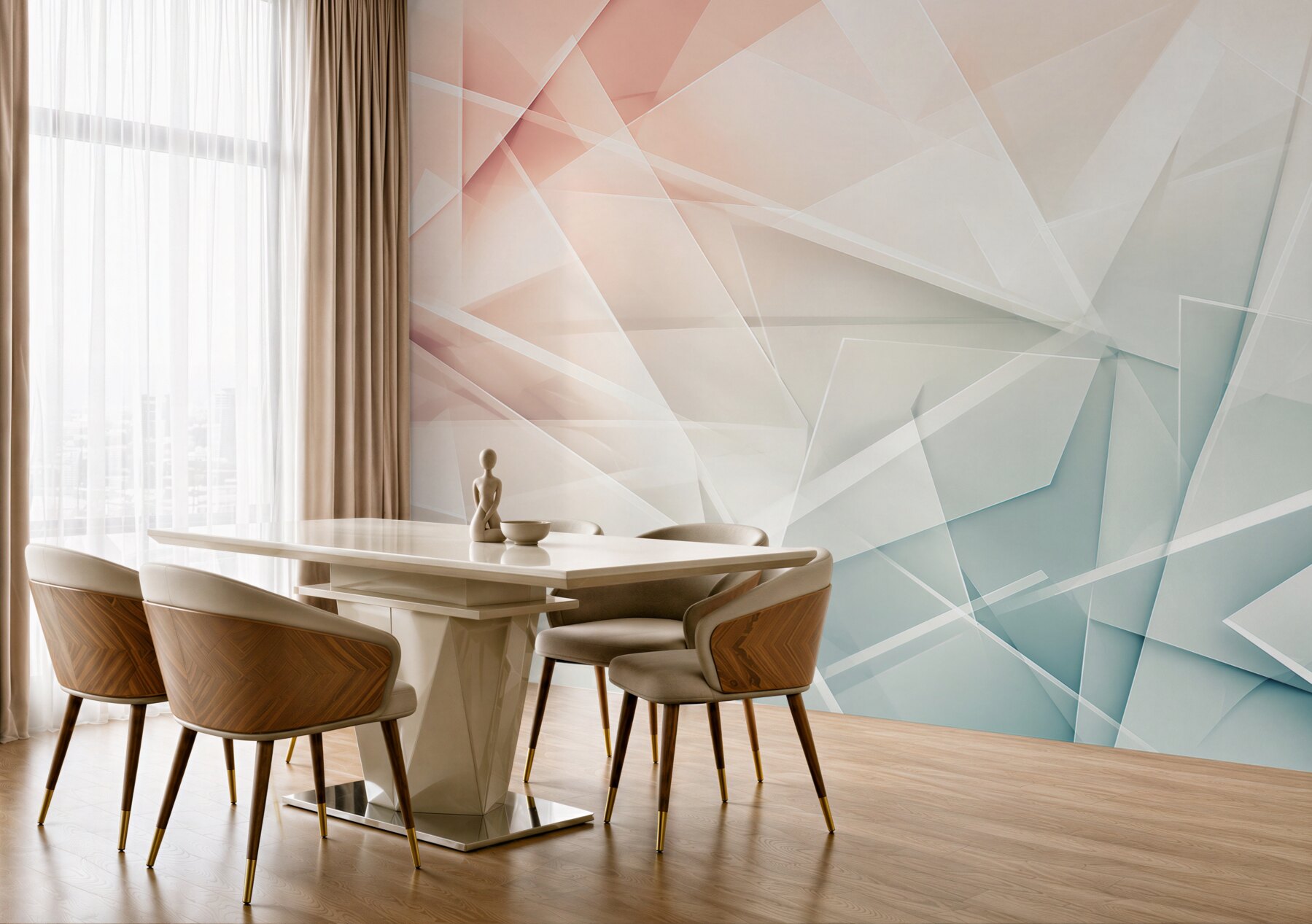 Fototapeta abstrakcja geometryczna pastelowa różowo niebieska do nowoczesnego salonu?v2345