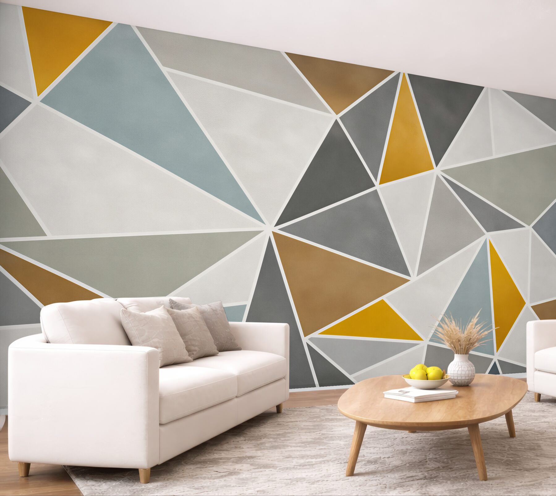 Fototapeta geometryczne trójkąty beżowo szare ze złotymi akcentami nowoczesna?v2345