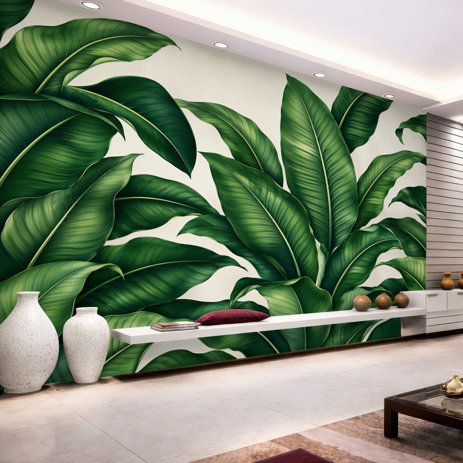 Fototapeta zielone liście bananowca w subtelnym tropikalnym stylu?v2345