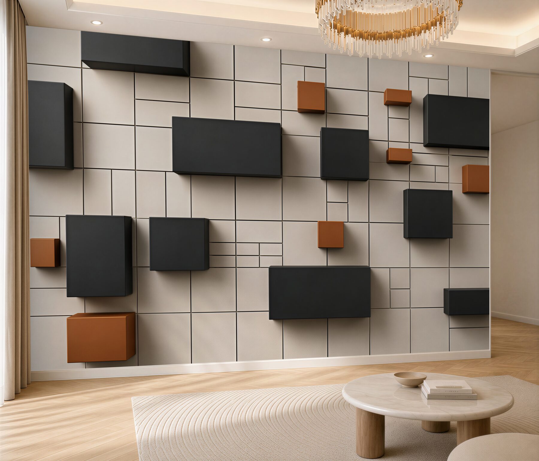 Fototapeta geometryczne bryły 3D szaro pomarańczowe nowoczesne?v2345
