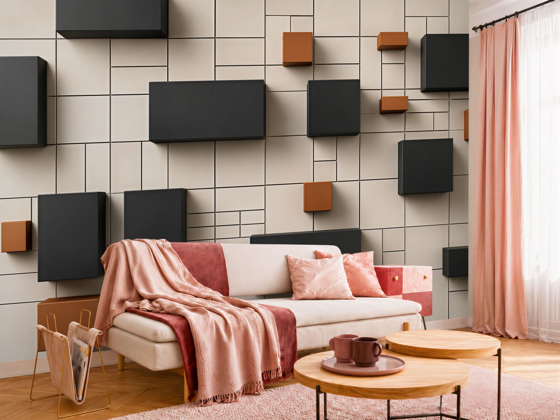 Fototapeta geometryczne bryły 3D szaro pomarańczowe nowoczesne?v2345