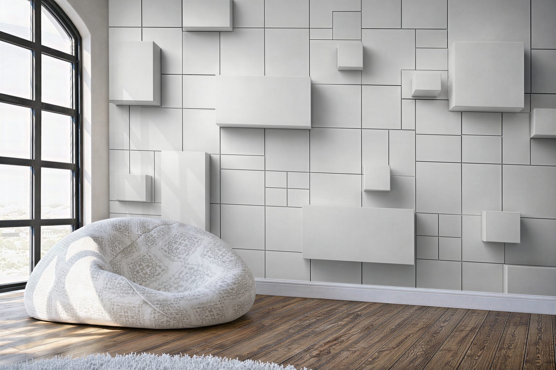 Fototapeta geometryczne białe panele 3D nowoczesna abstrakcja?v2345