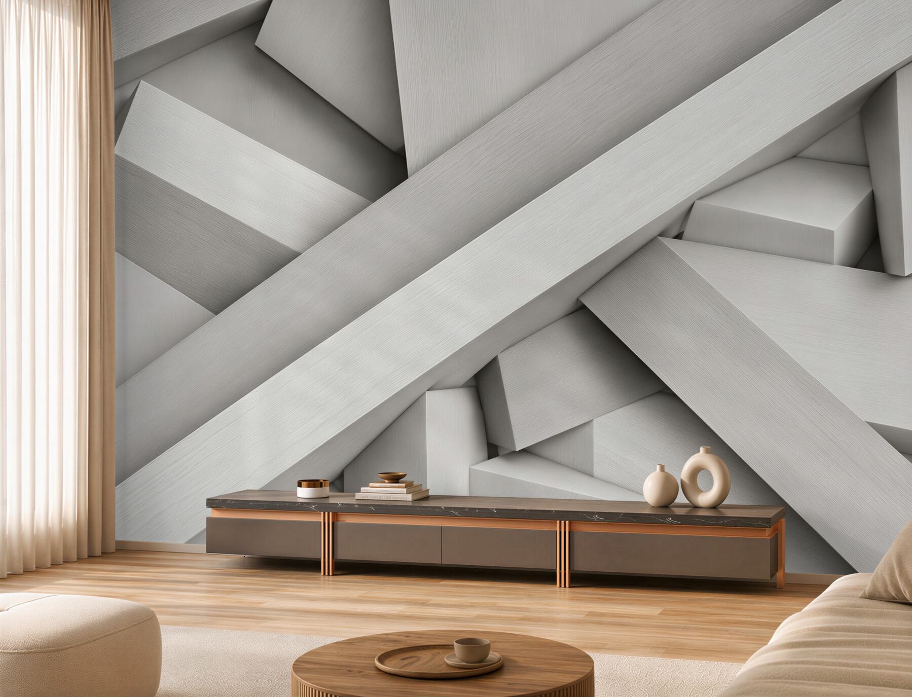 Fototapeta abstrakcyjne geometryczne bryły beżowe 3D do nowoczesnego wnętrza?v2345