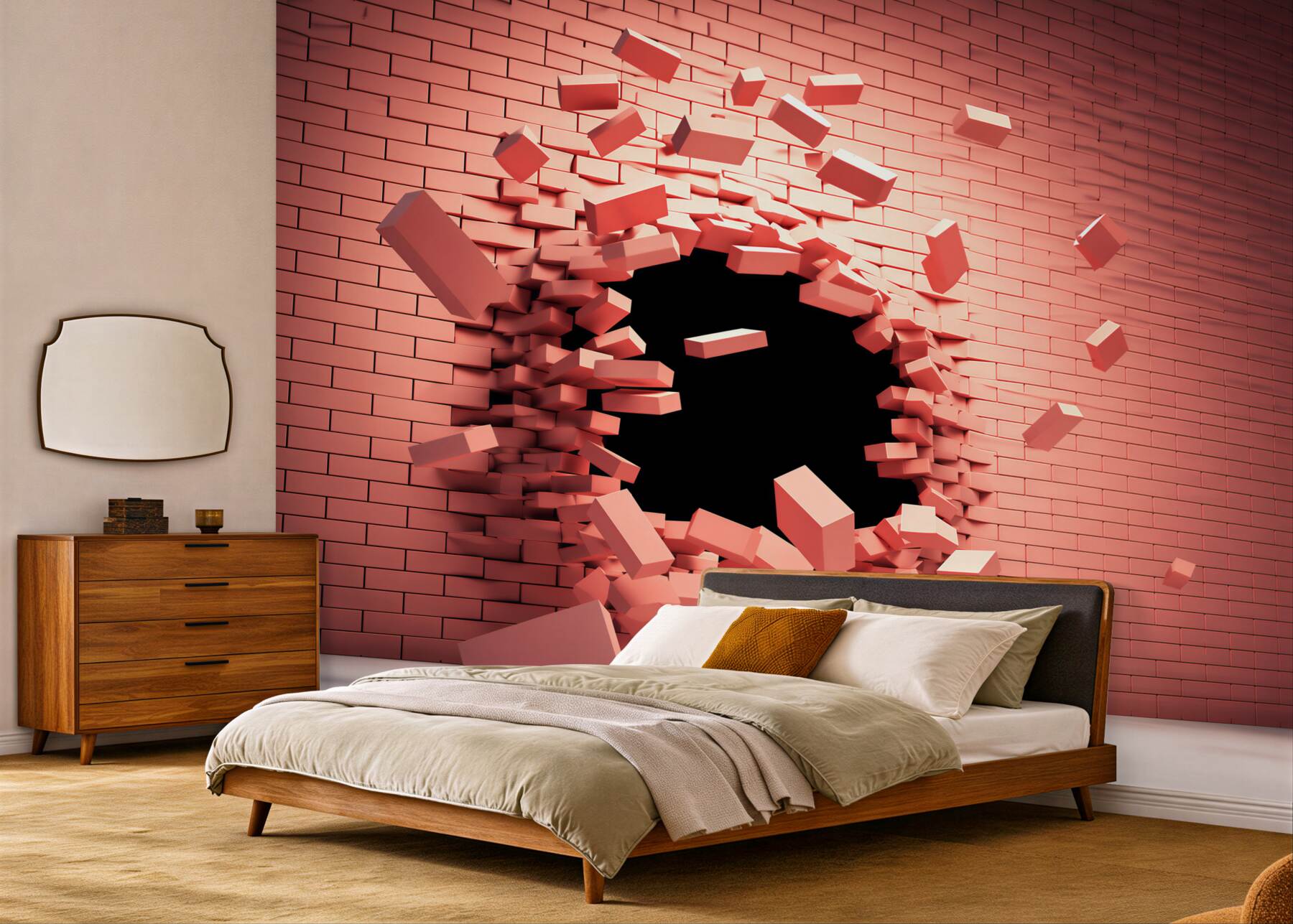 Fototapeta pękająca różowa ściana 3D z otworem nowoczesna?v2345