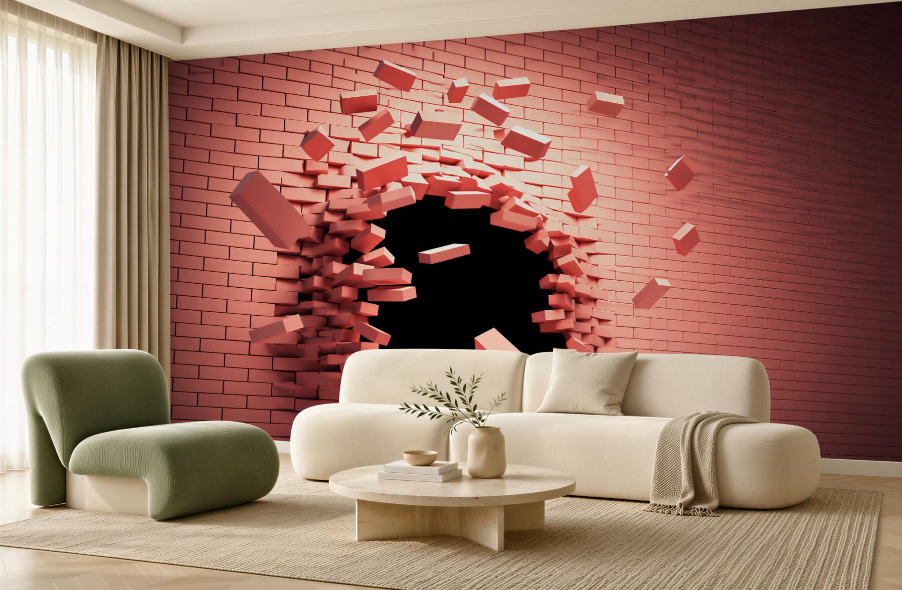Fototapeta pękająca różowa ściana 3D z otworem nowoczesna?v2345