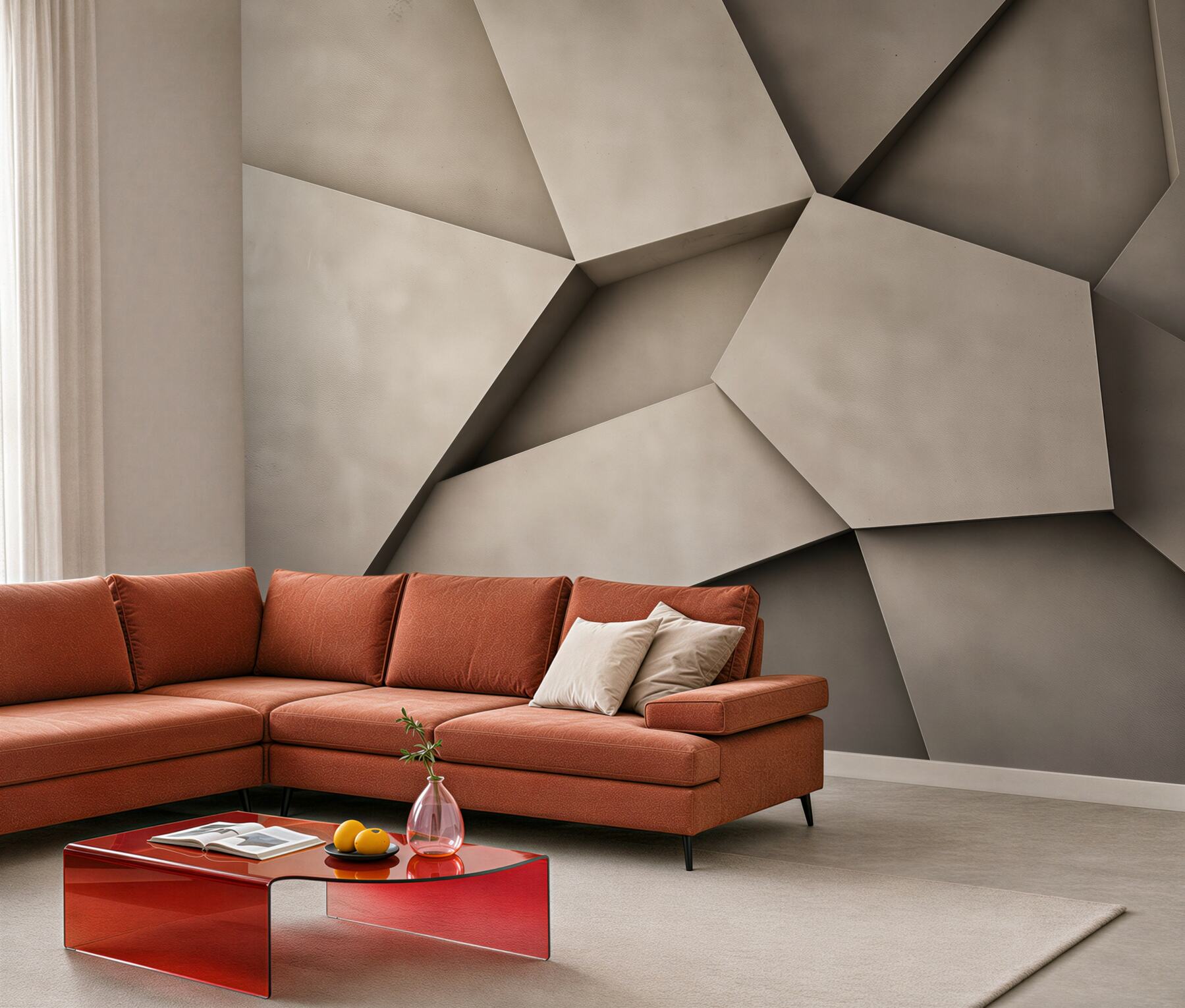 Fototapeta geometryczne panele 3D beżowe nowoczesna abstrakcja do salonu?v2345