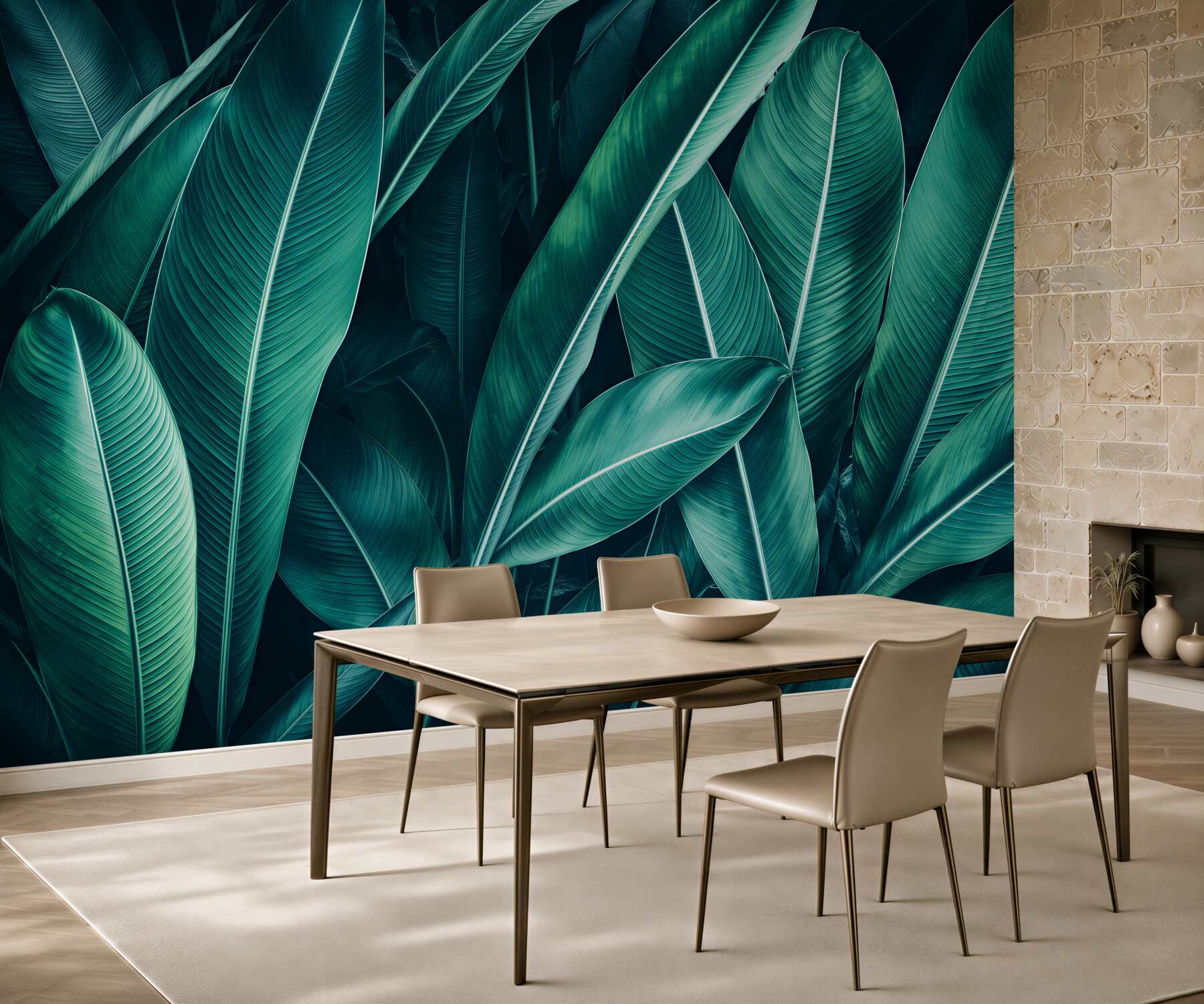 Fototapeta zielone liście tropikalne na jasnym tle do nowoczesnego wnętrza?v2345