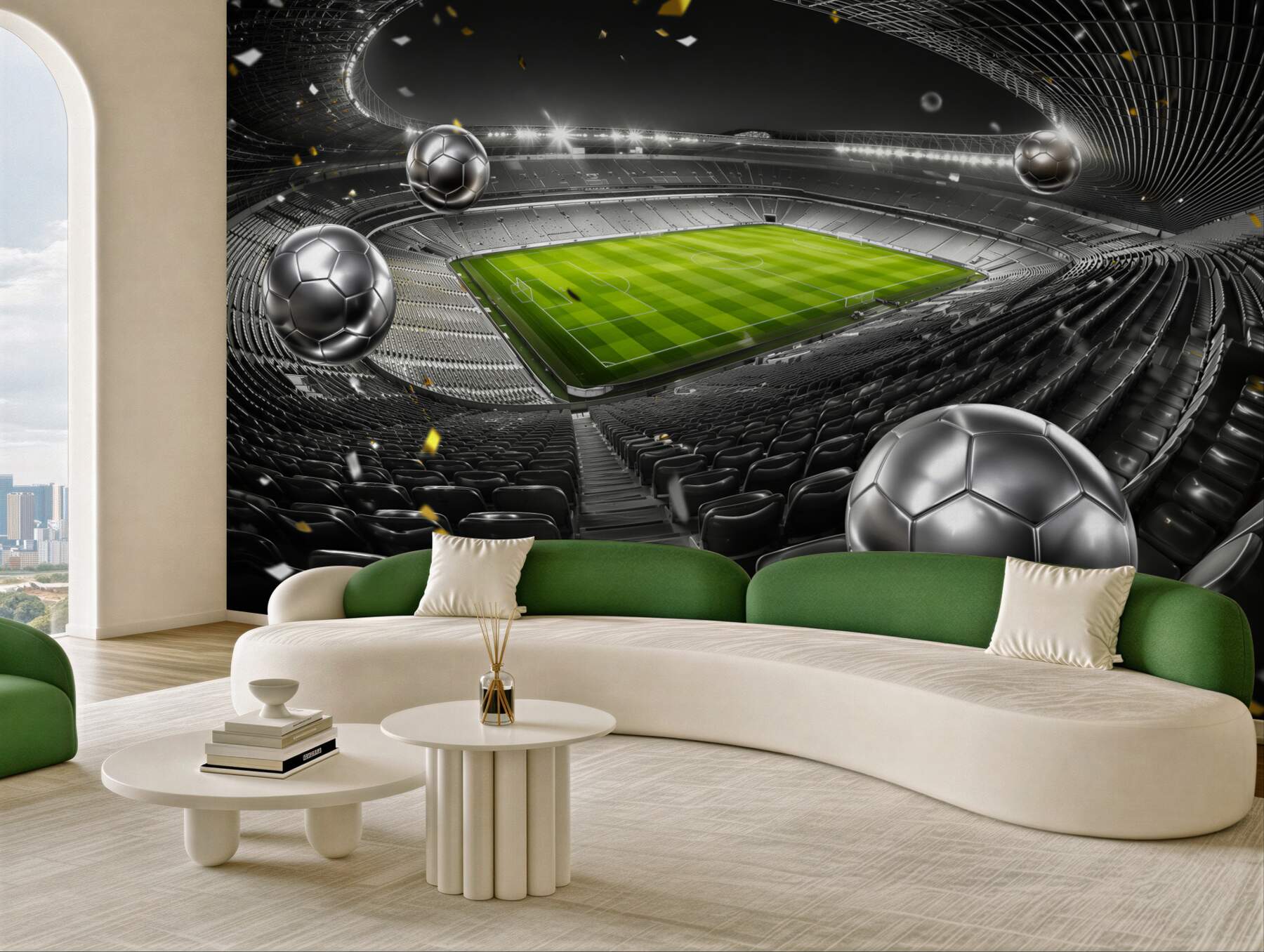 Fototapeta piłki nożne na stadionie jasna nowoczesna do pokoju chłopca?v2345
