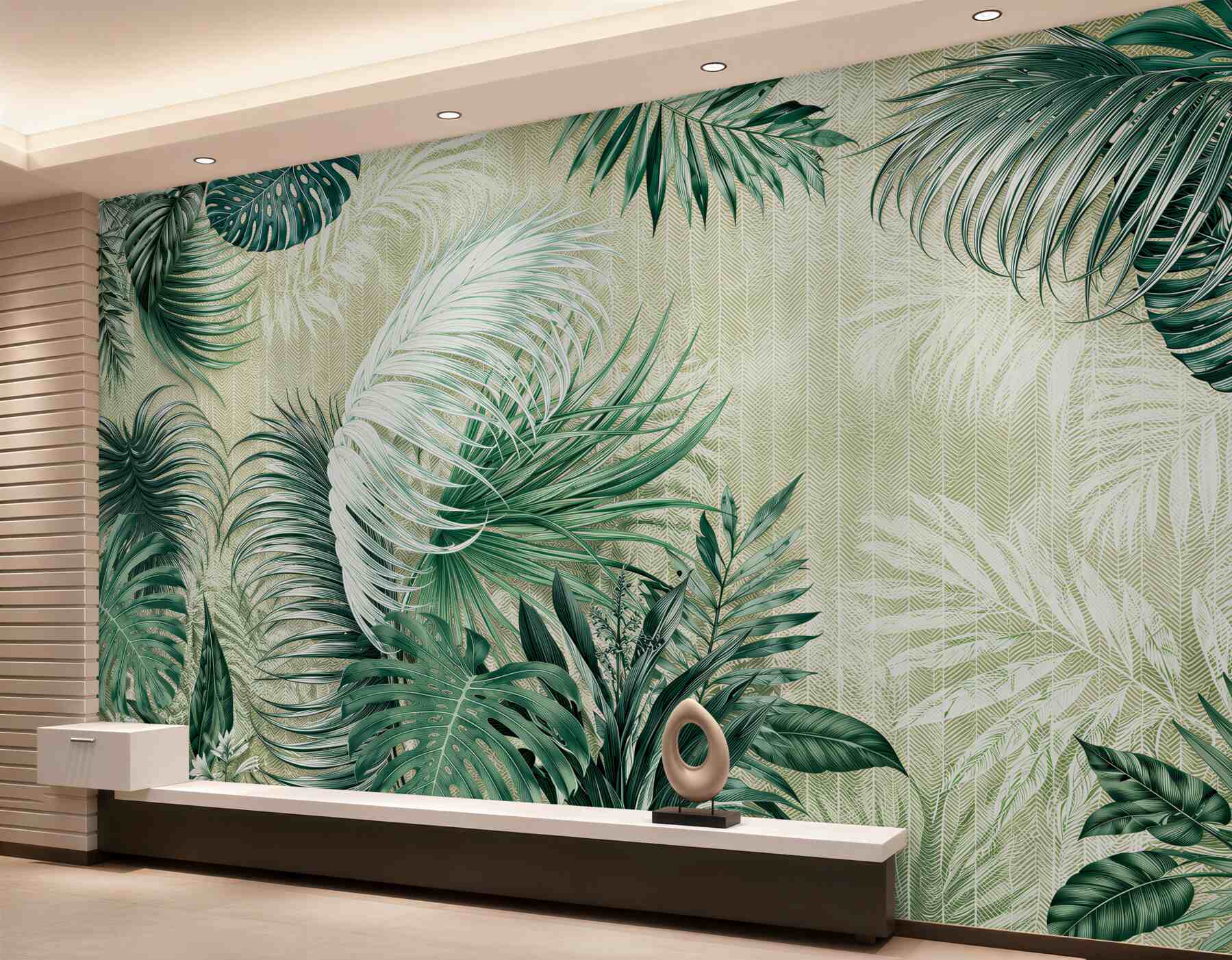 Fototapeta liście tropikalne zielone monstera i palma na jasnym tle?v2345