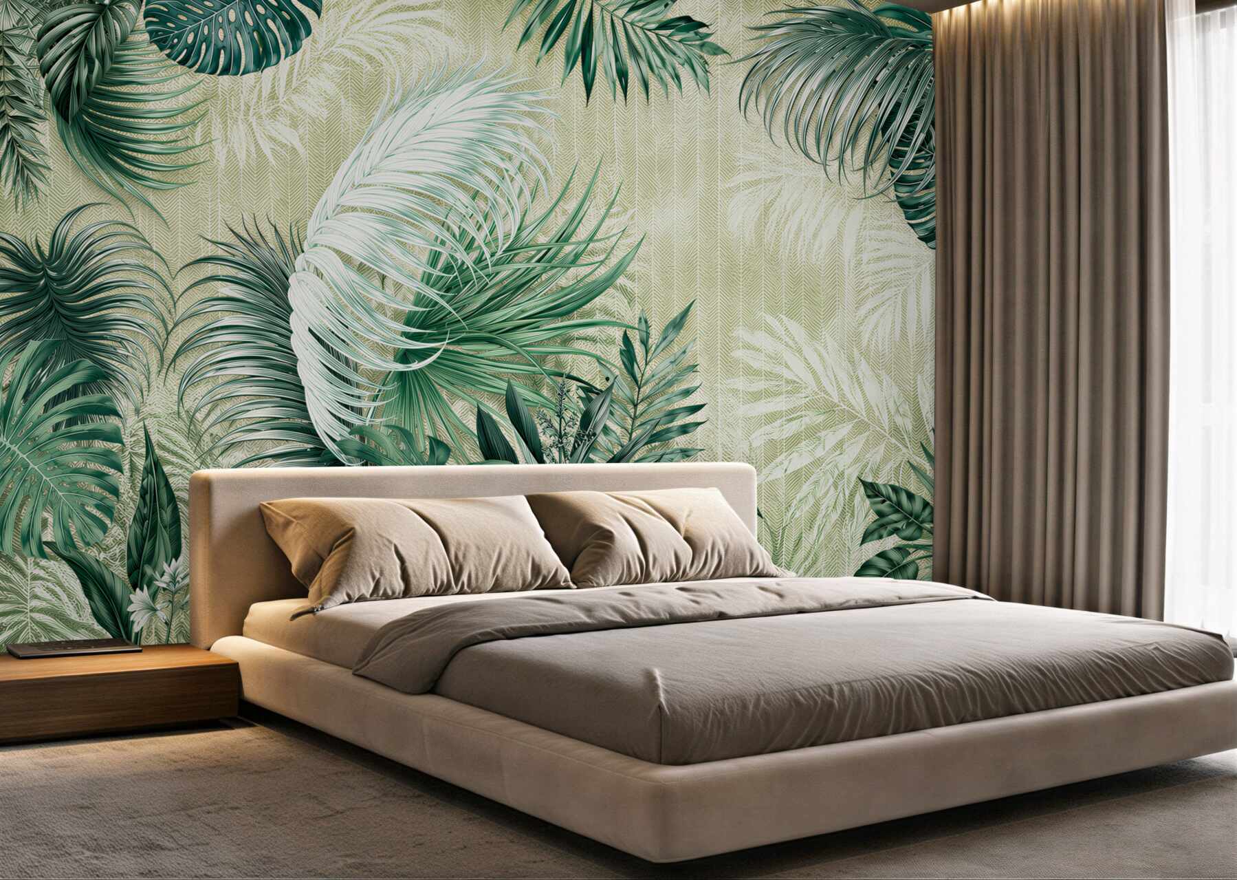 Fototapeta liście tropikalne zielone monstera i palma na jasnym tle?v2345