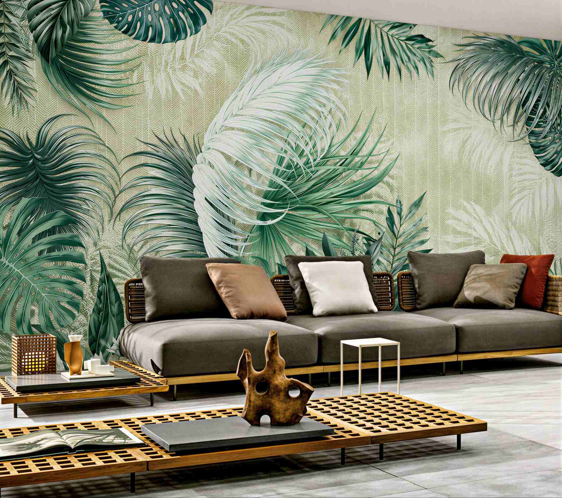 Fototapeta liście tropikalne zielone monstera i palma na jasnym tle?v2345