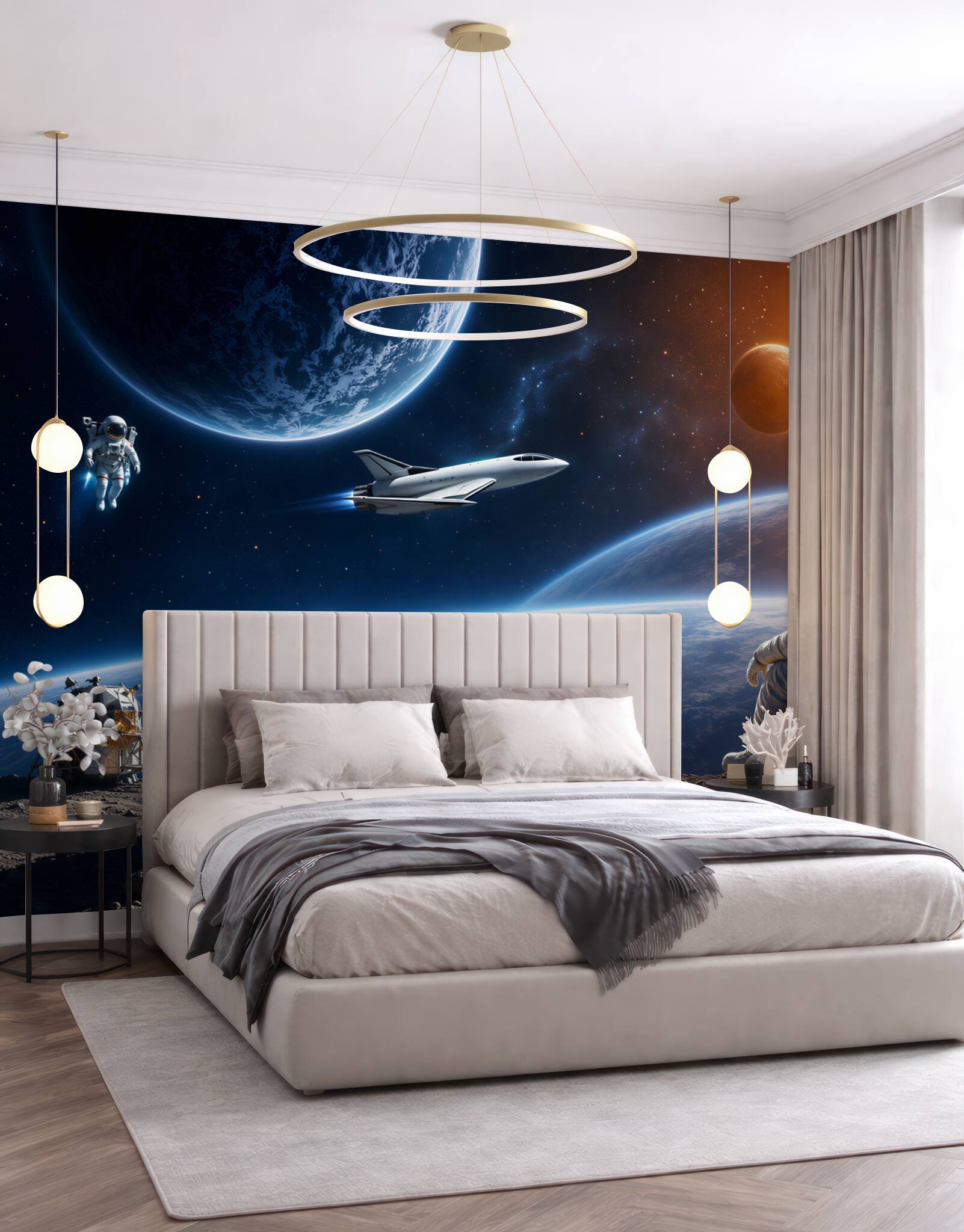 Fototapeta kosmos z planetami i chmurami w pastelowych kolorach?v2345