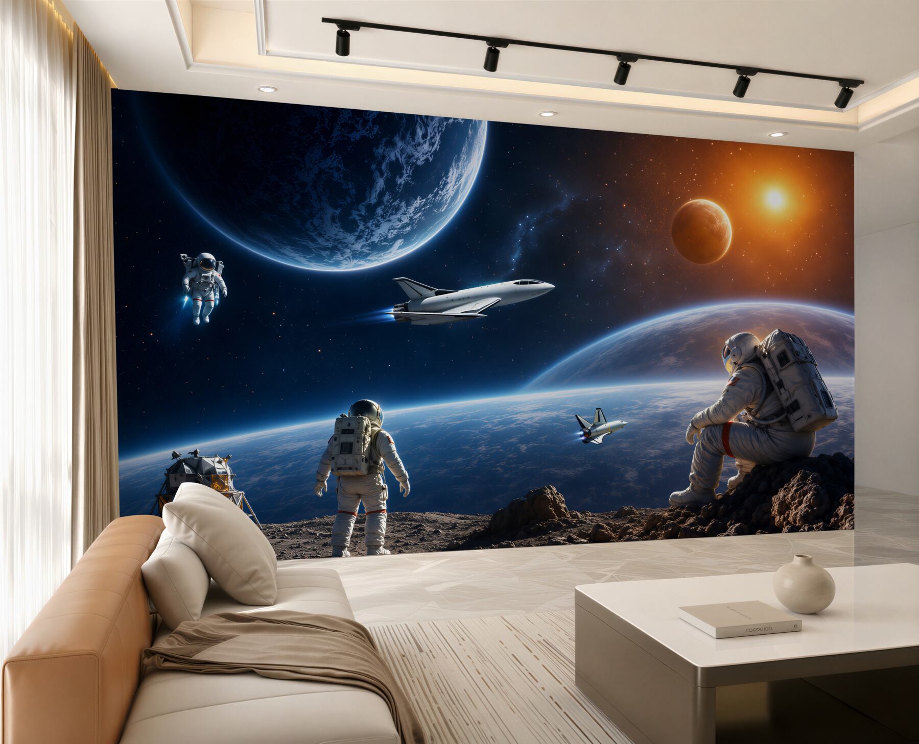 Fototapeta kosmos z planetami i chmurami w pastelowych kolorach?v2345