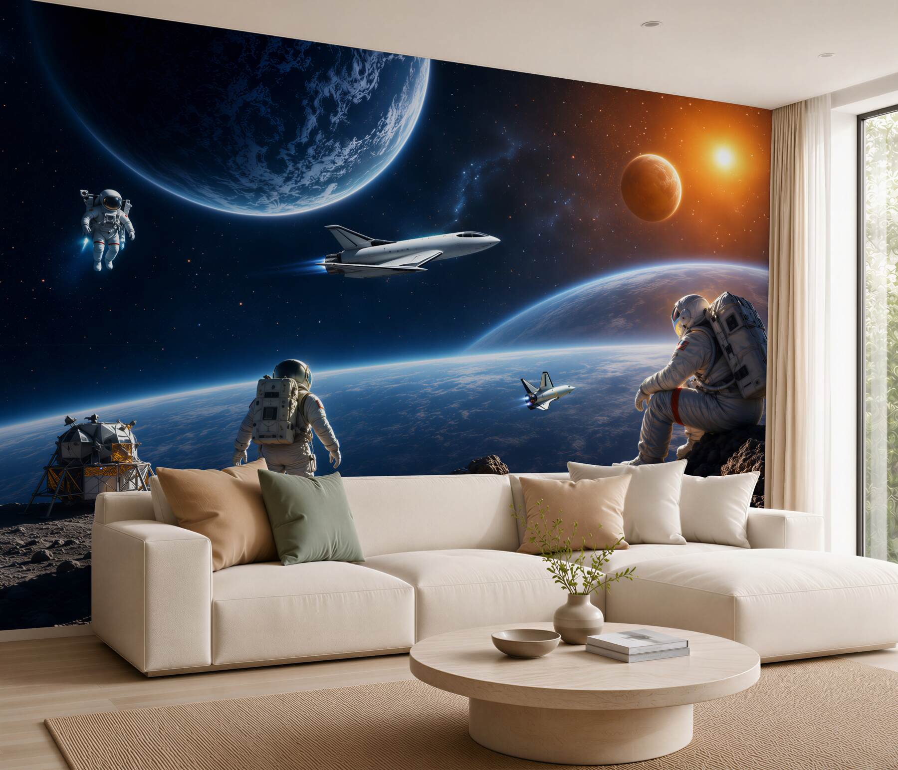 Fototapeta kosmos z planetami i chmurami w pastelowych kolorach?v2345