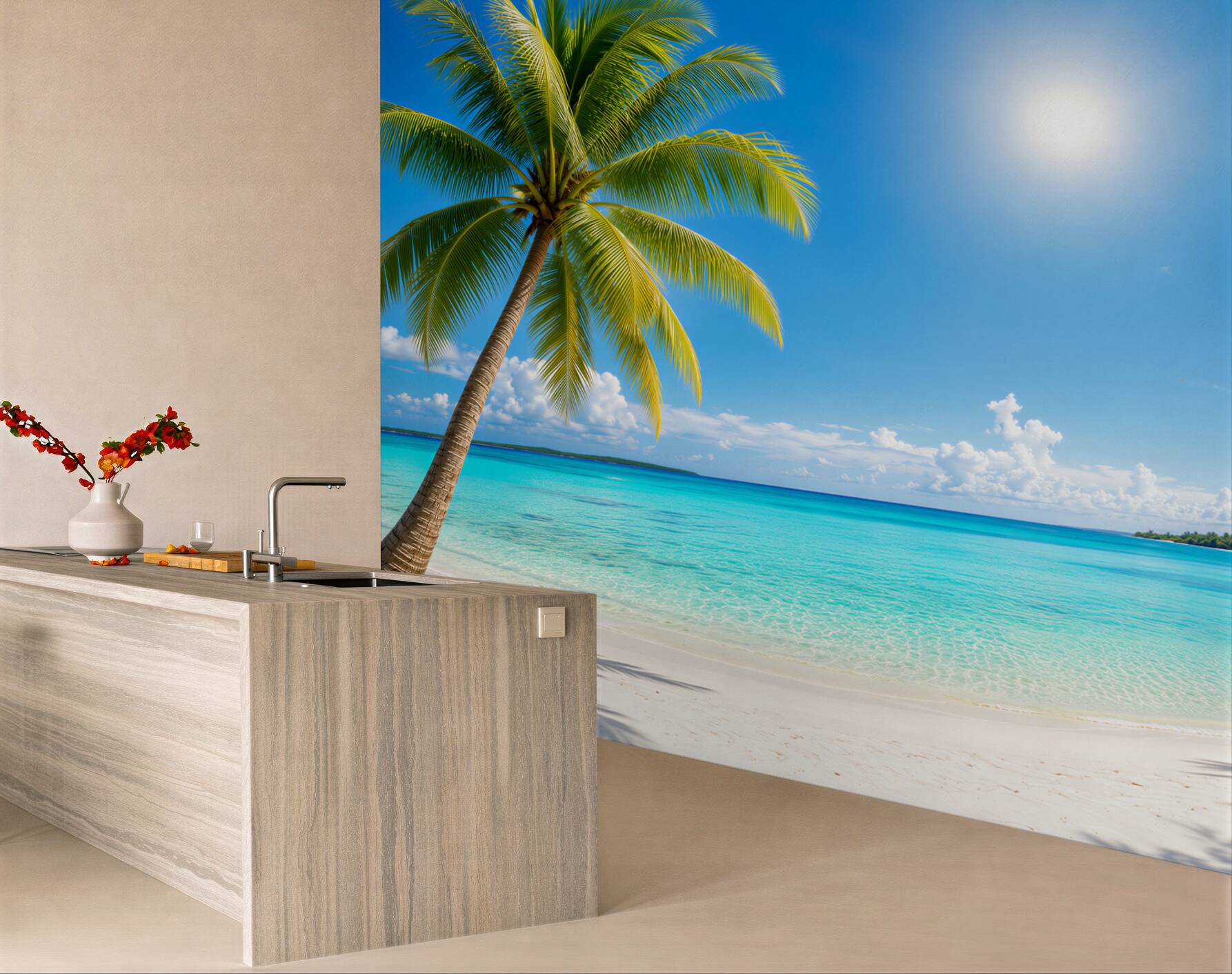 Fototapeta Piaszczysta plaża z palmami?v2345