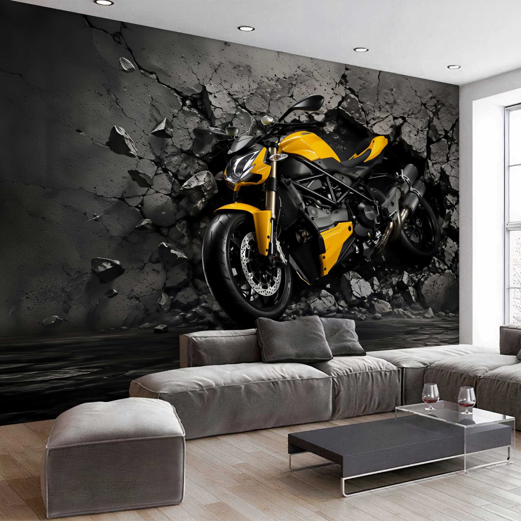 Fototapeta żółty motocykl na graffiti?v2345