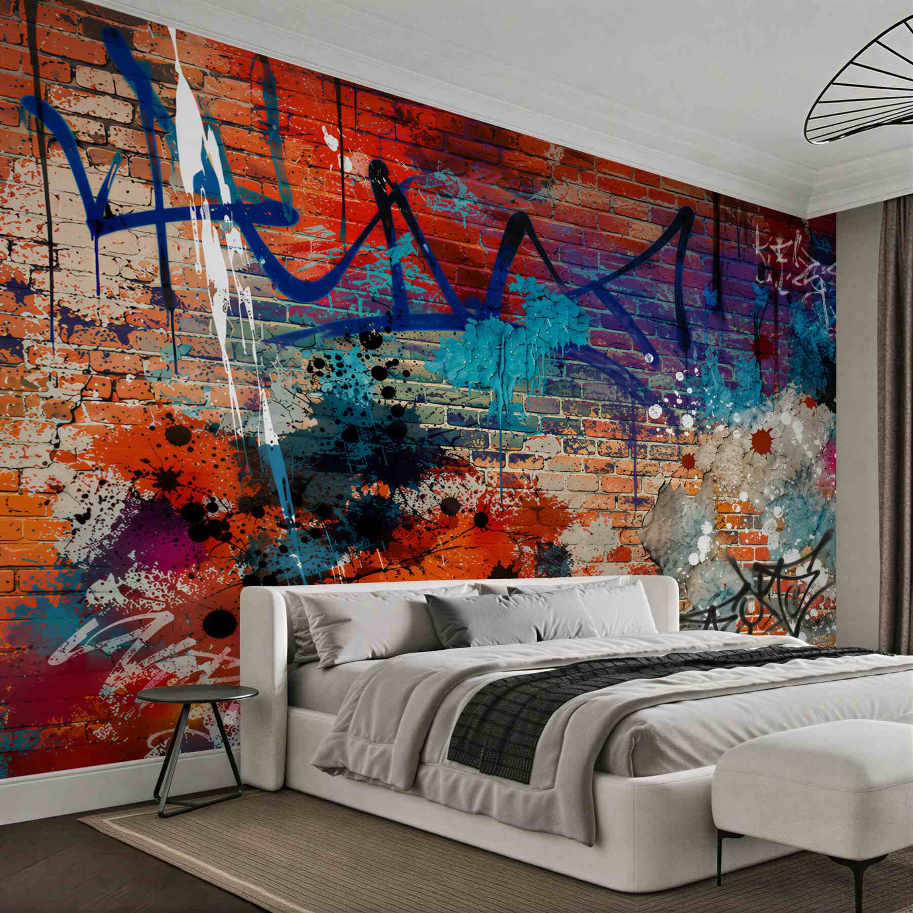 Fototapeta wielokolorowe graffiti na czerwonej cegle?v2345