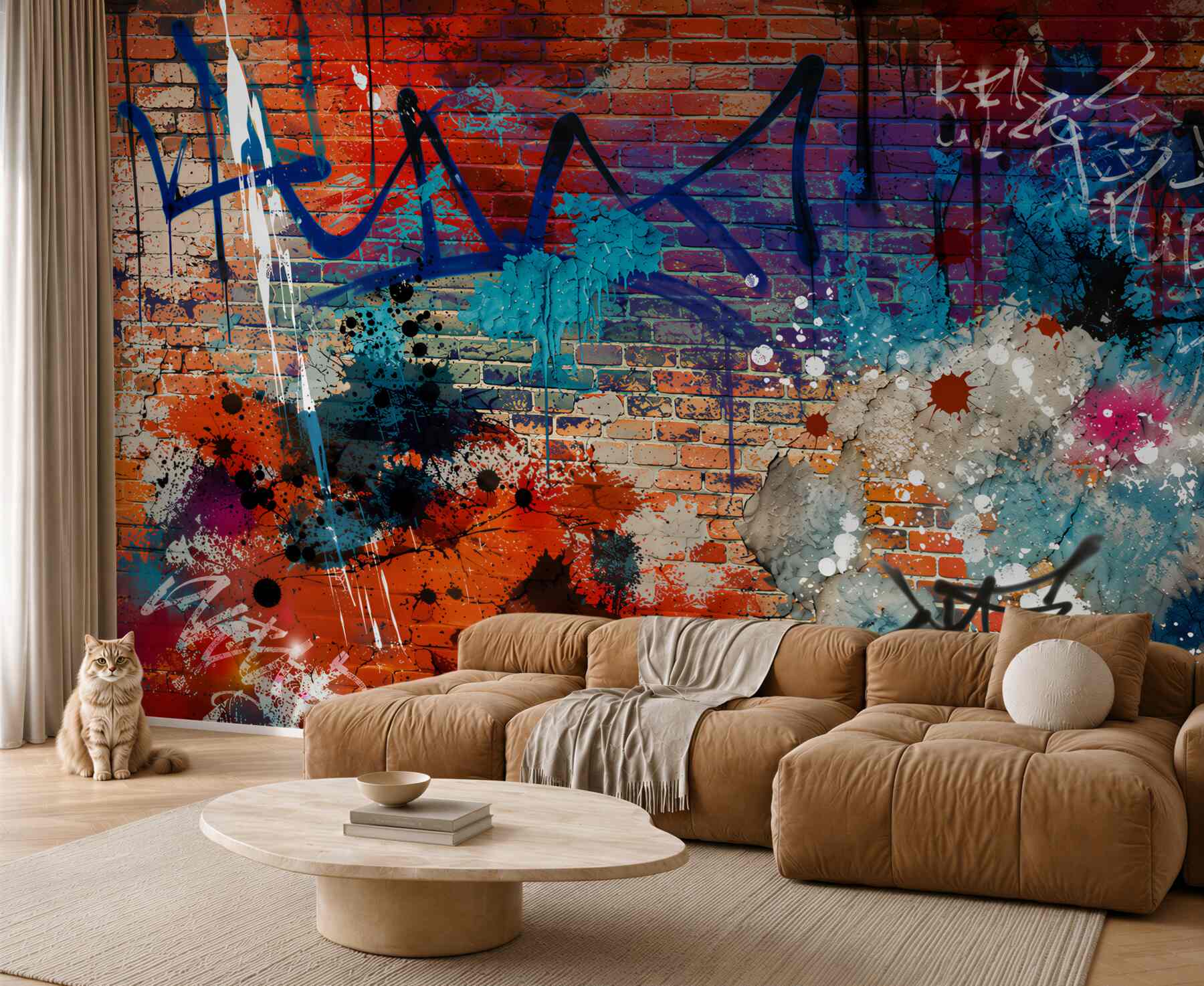 Fototapeta wielokolorowe graffiti na czerwonej cegle?v2345
